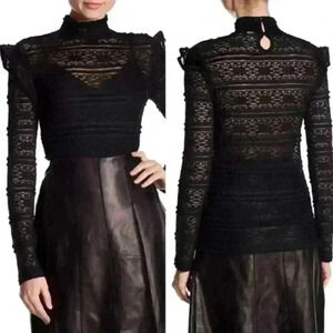 Melrose & Market Womens Black Lace Top Mock Neck Size XXS